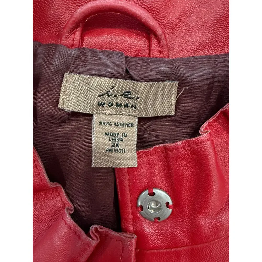 Liz Woman Red Leather Jacket 2X Plus Size Minimalist Career Office Classic Coat